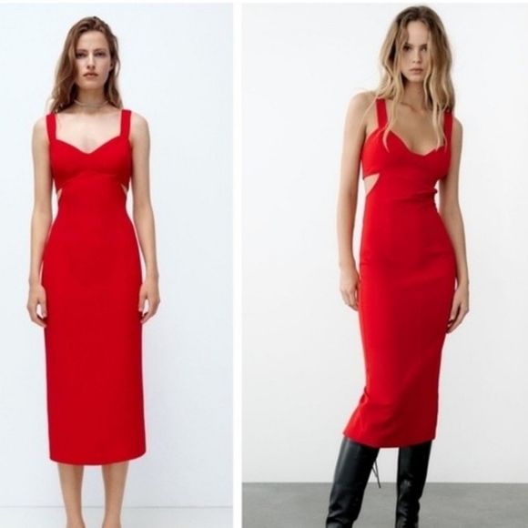 Zara Red Midi Dress - Picture 5 of 13